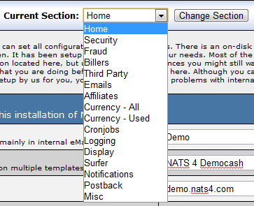 Available Configuration Admin Sections