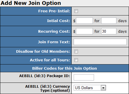 Join Option edit page for "Membership" Sites