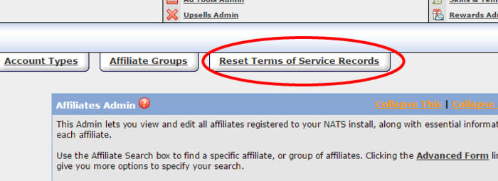 Reset Affiliate Agreement if the Terms of Service changes