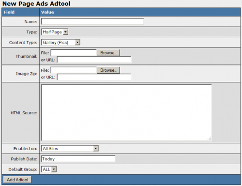 Adding a New Page Ad Adtool in NATS