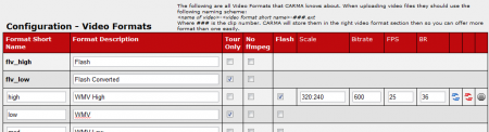 Available Video Formats in CARMA