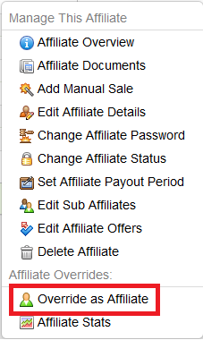Action icons used when overriding affiliates in NATS For Networks