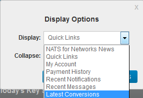 The NATS For Networks Dashboard Display Options