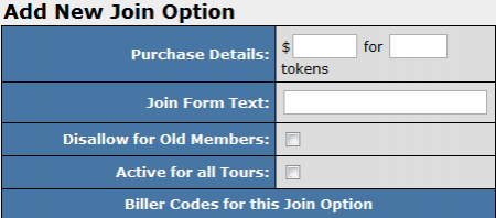 Join Option edit page for "Token" Sites