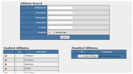 The new NATS4 enable and disable affiliates page