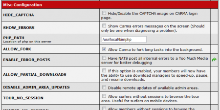 CARMA Miscellaneous Configuration Settings